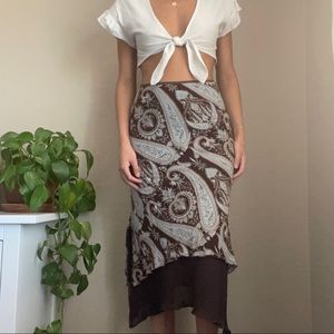 🤎🦋Y2K Brown and Blue Paisley Midi Skirt🦋🤎